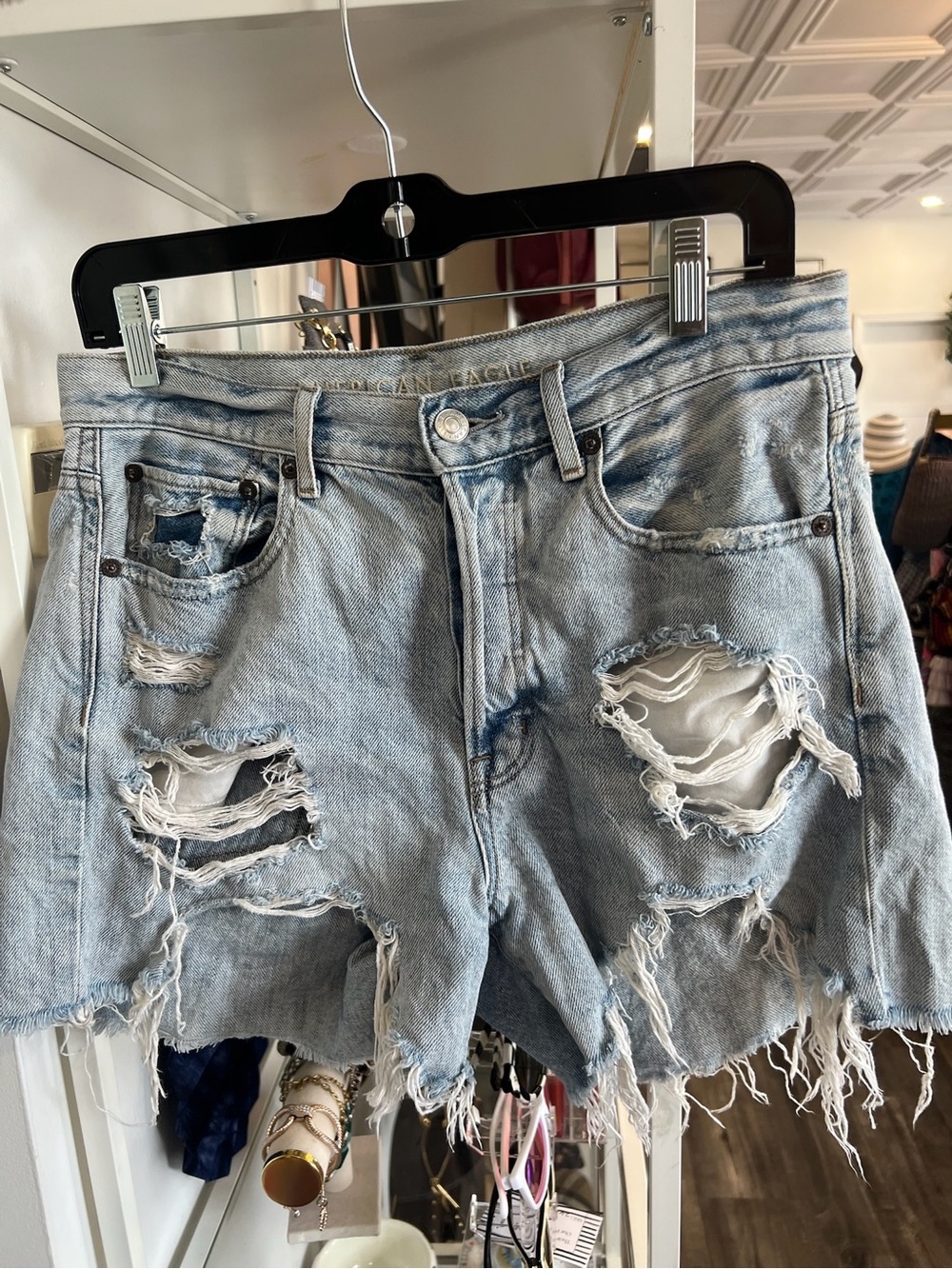 American Eagle Outfitters Light Blue Distressed Denim Cutoff Shorts